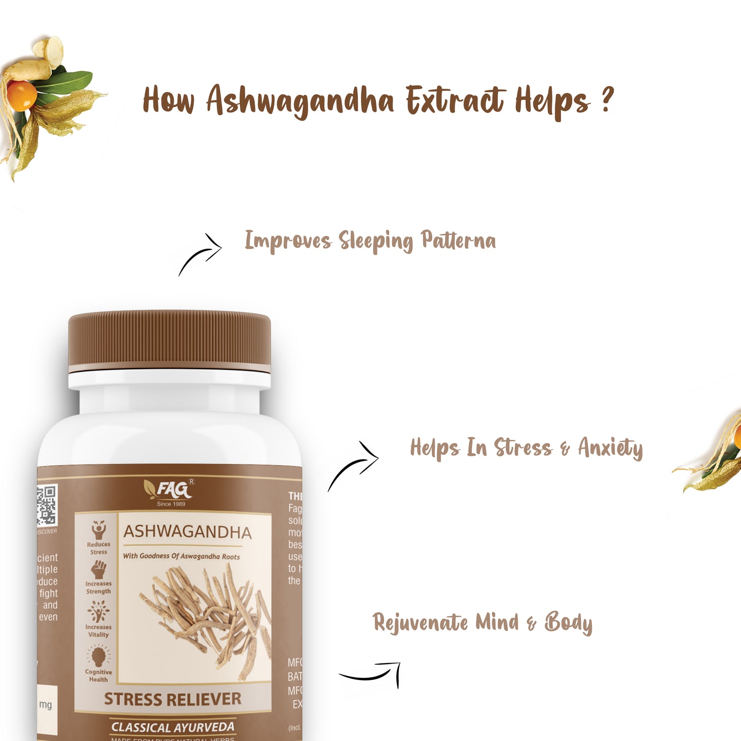 FAG Ashwagandha Support Strength & Energy | Stress Relief & Sleep Pattern (60 Cap)