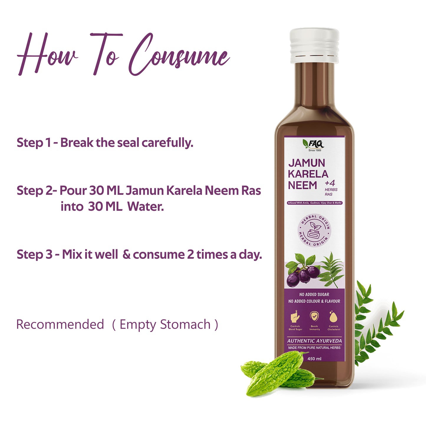 Jamun Karela Neem Juice | Controls Blood Sugar Level & Diabetic Care (450ML)