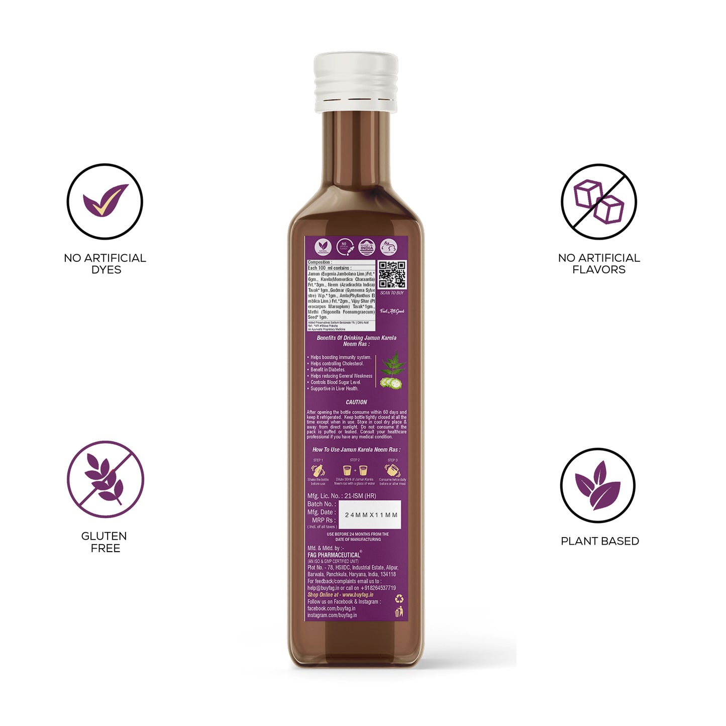 Jamun Karela Neem Juice | Controls Blood Sugar Level & Diabetic Care (450ML)