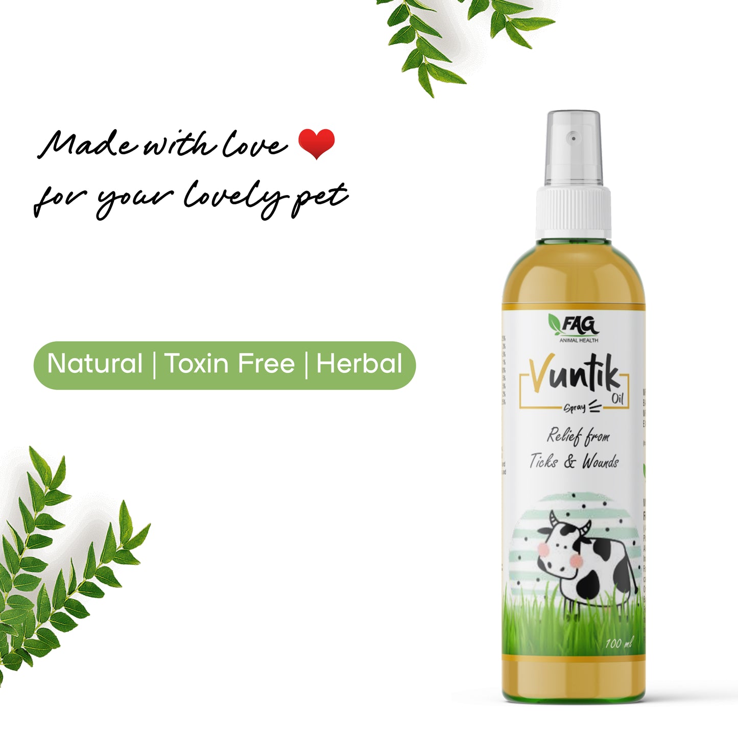 Vuntik Ayurvedic Oil Spray For Flea and Tick, Anti-fungal, Anti-Bacterial, Itch Relief Natural Dog, Cat, Cow Shampoo  (100 ml)