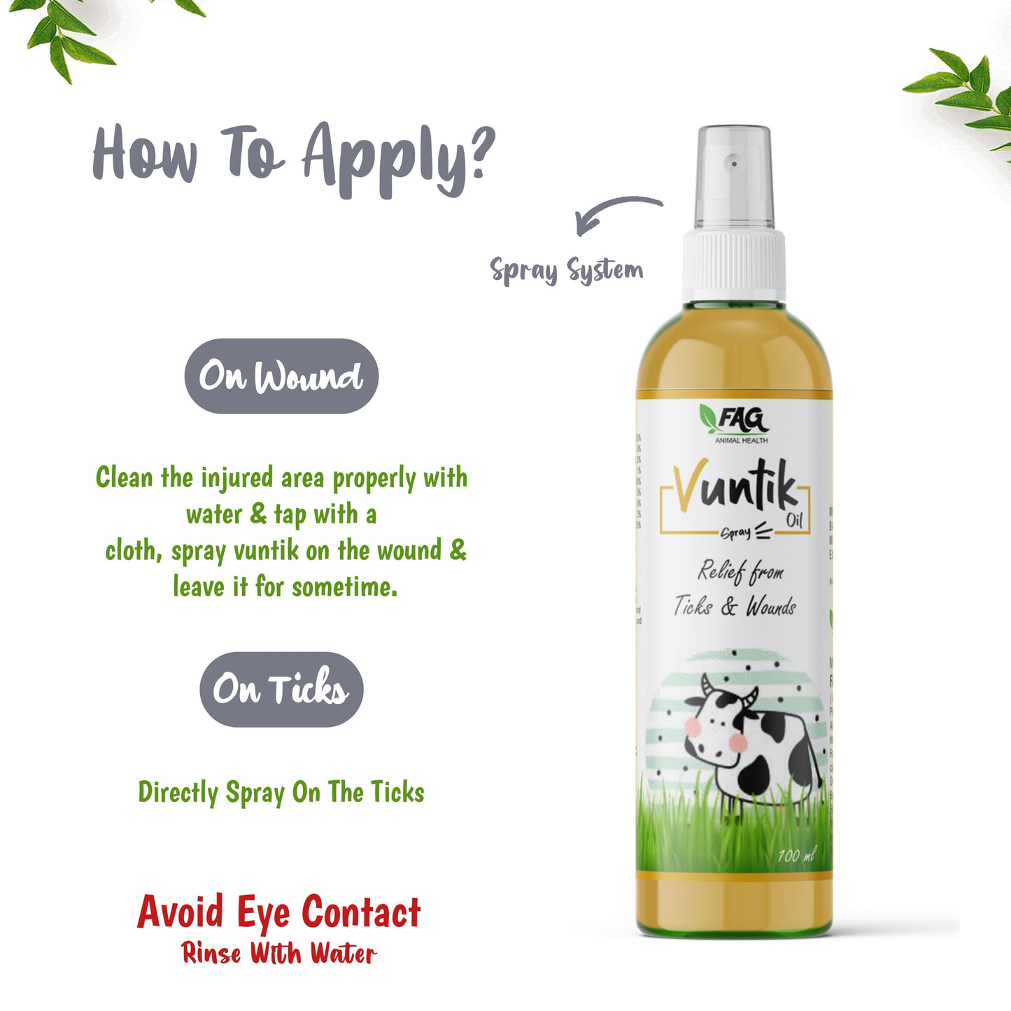 Vuntik Ayurvedic Oil Spray For Flea and Tick, Anti-fungal, Anti-Bacterial, Itch Relief Natural Dog, Cat, Cow Shampoo  (100 ml)